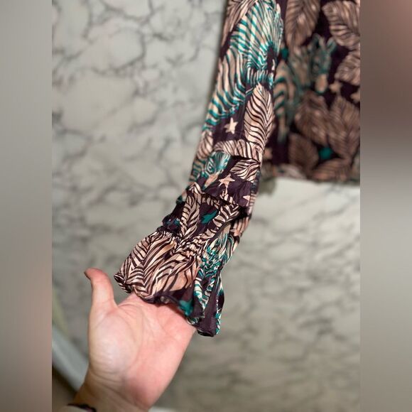 RAMY BROOK Sofie Long Sleeve Stretch Silk Blouse - Raisin/ Oasis Combo - Picture 3 of 9